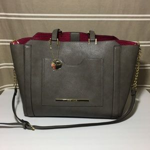 Steve Madden Large Grey Tote Purple Interior